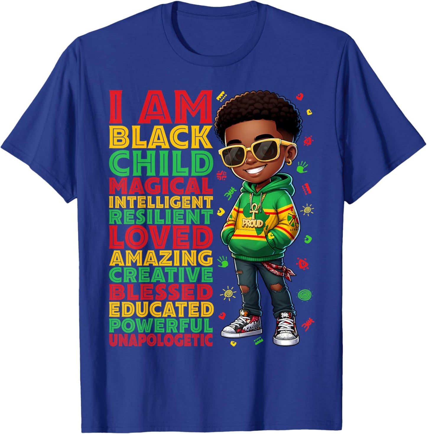 I Am Black Child History Month African American Kids Boys T-Shirt - T-Shirt | Royal