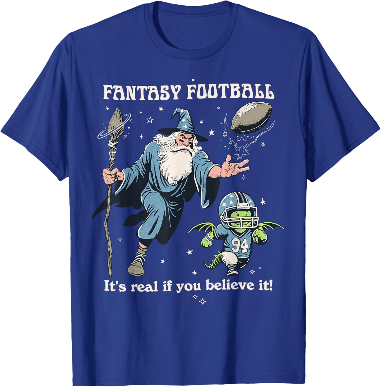 Funny Wizard Dragon Fantasy Football Player Literal Dad Joke T-Shirt - T-Shirt | Royal