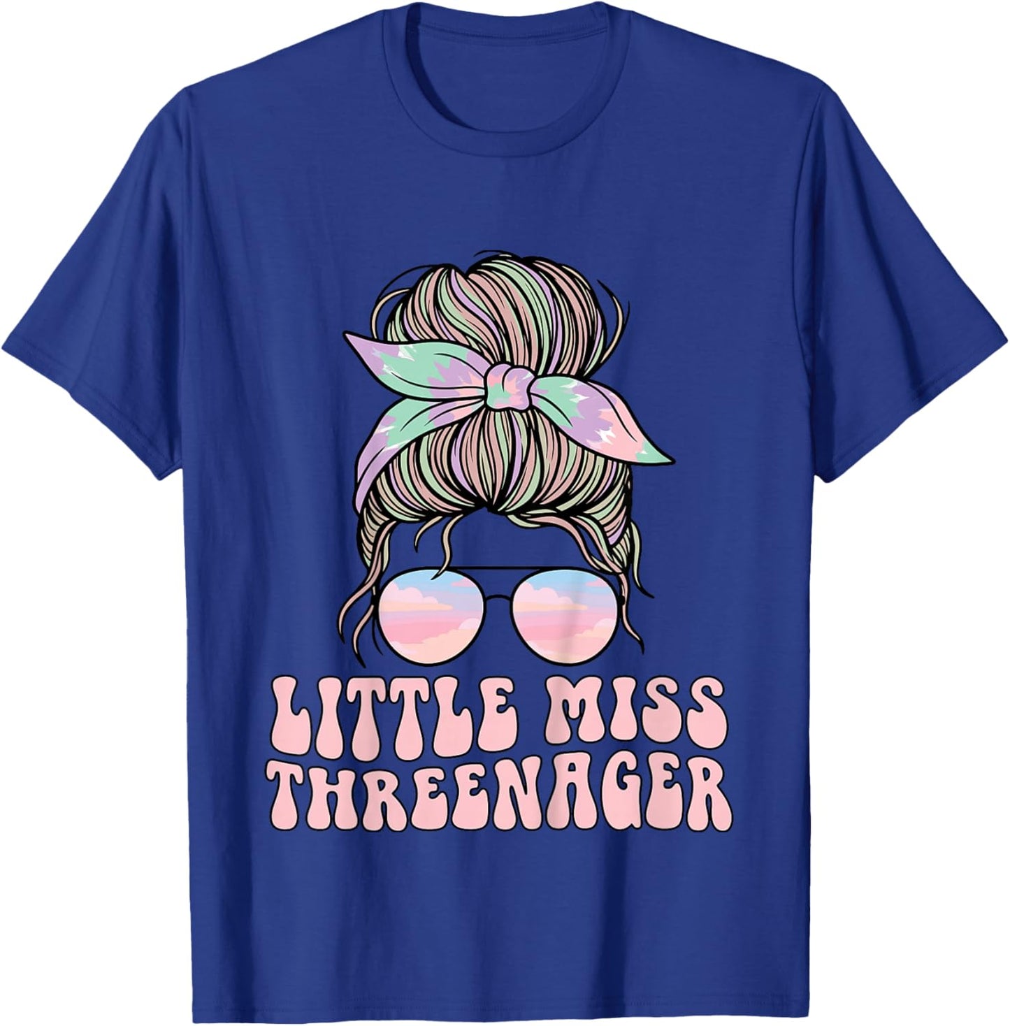 Messy Bun Miss Threenager 3rd Birthday 3 Years Girls Kids T-Shirt - T-Shirt | Royal