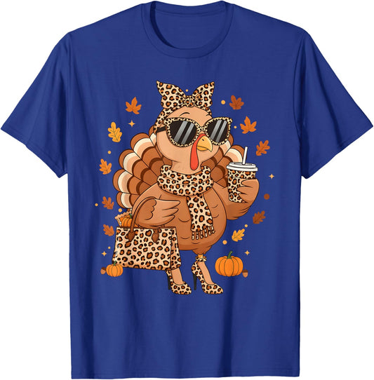 Boujee Turkey Leopard Autumn Fall Thanksgiving Women Girl T-Shirt - T-Shirt | Royal