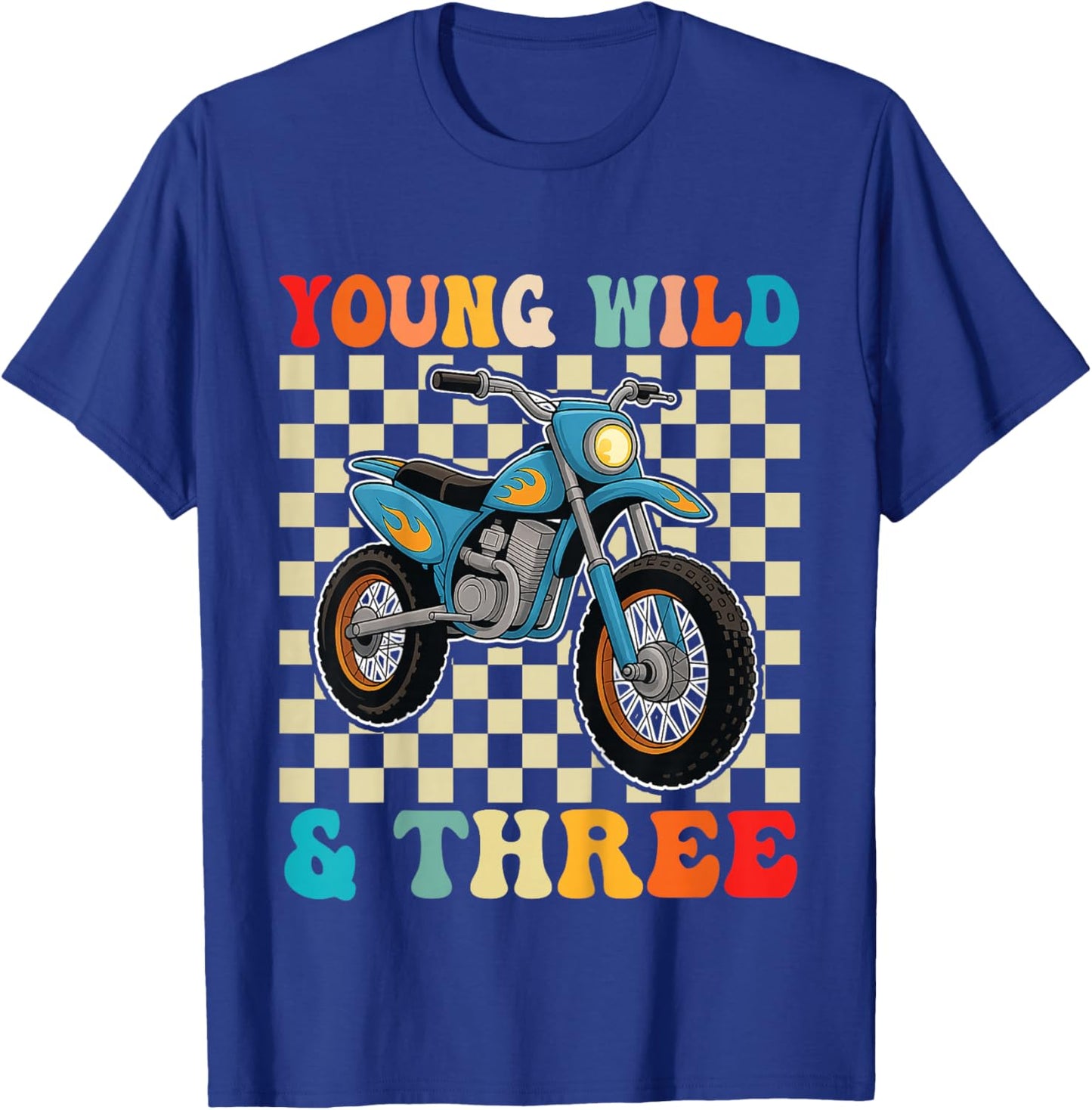 3rd Birthday Motocross Dirt Bike Young Wild and Three T-Shirt - T-Shirt | Royal