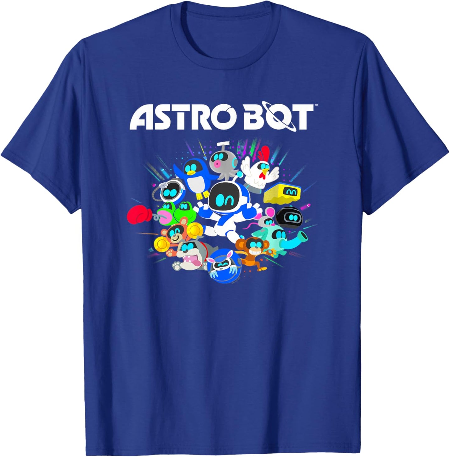 Astro Bot and Friends Character Burst Colorful Video Game T-Shirt - T-Shirt | Royal