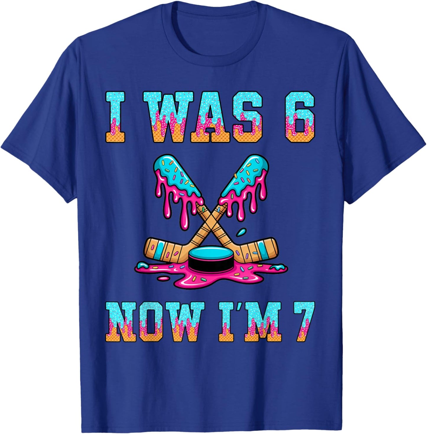 I was 6 Now I'm 7 Hockey Boys 7th Birthday Theme Kids Girls T-Shirt - T-Shirt | Royal