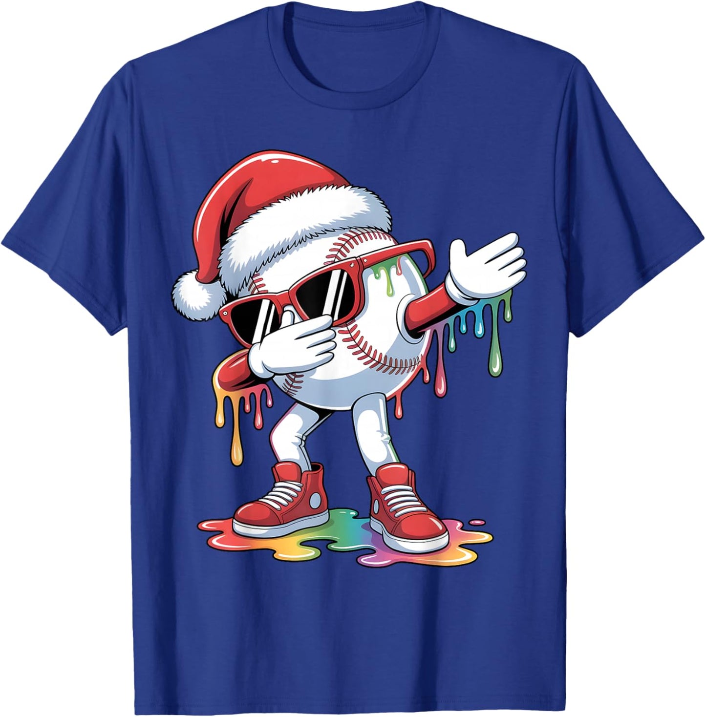 Christmas Baseball Ice Cream Dripping Santa Baseball Drip T-Shirt - T-Shirt | Royal