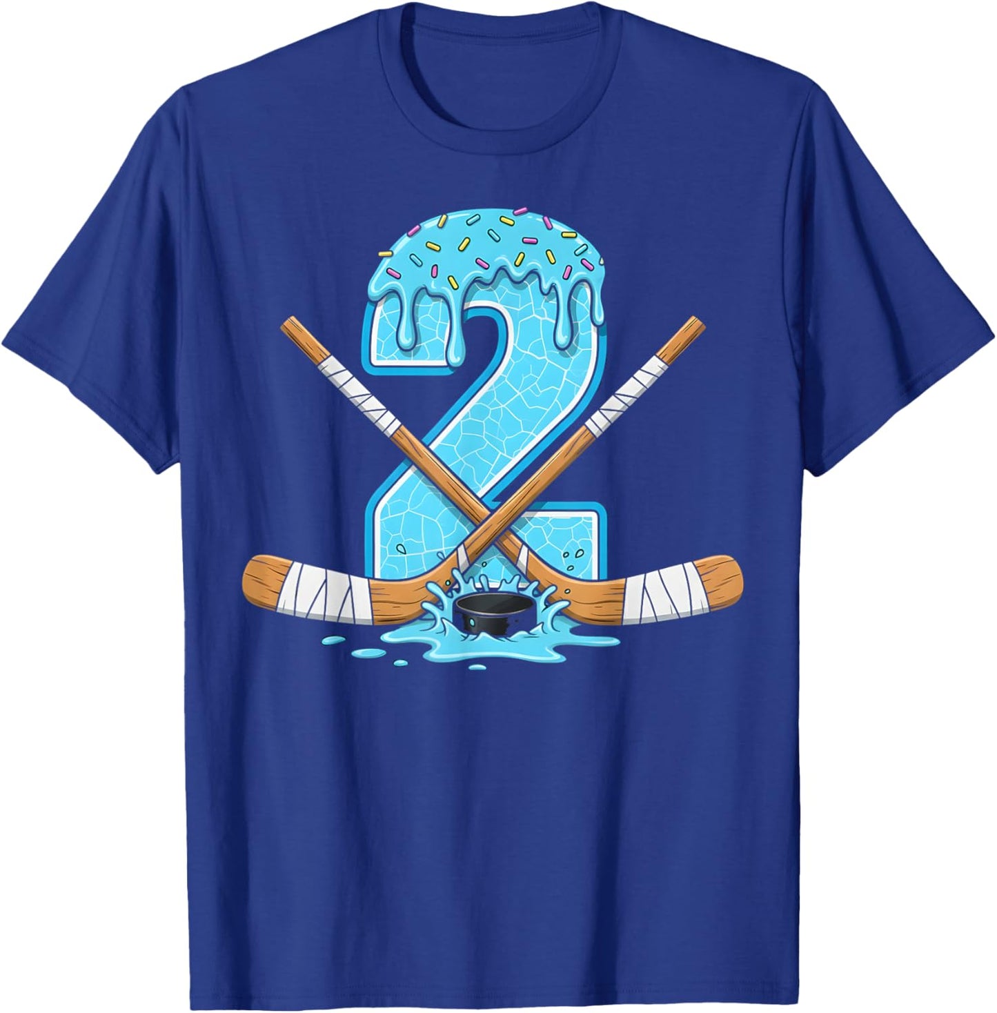 2 Year Old Hockey Ice Cream Drip Youth 2th Birthday Boys T-Shirt - T-Shirt | Royal
