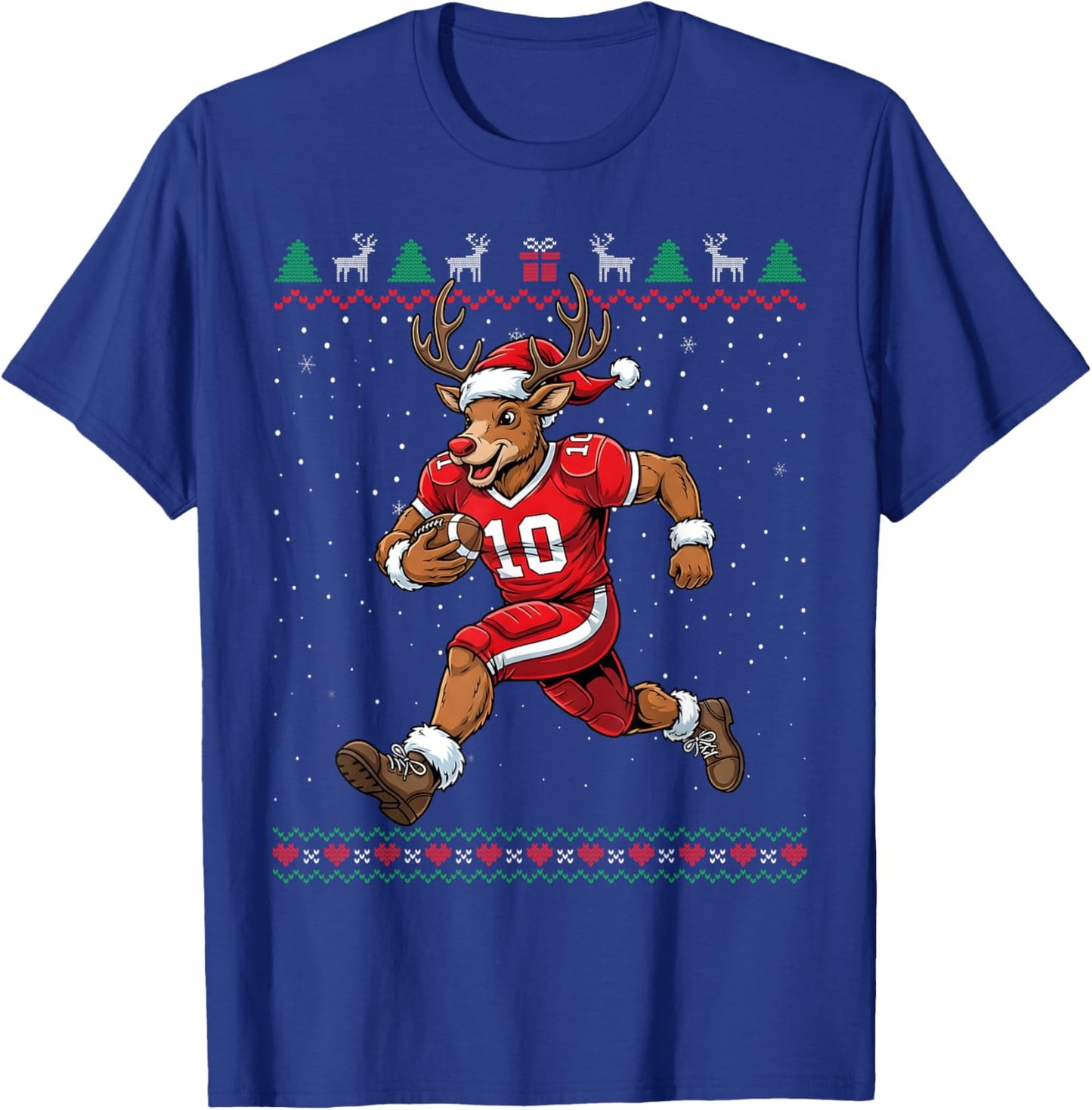 Reindeer Football Christmas Funny Ugly Sweater T-Shirt - T-Shirt | Royal