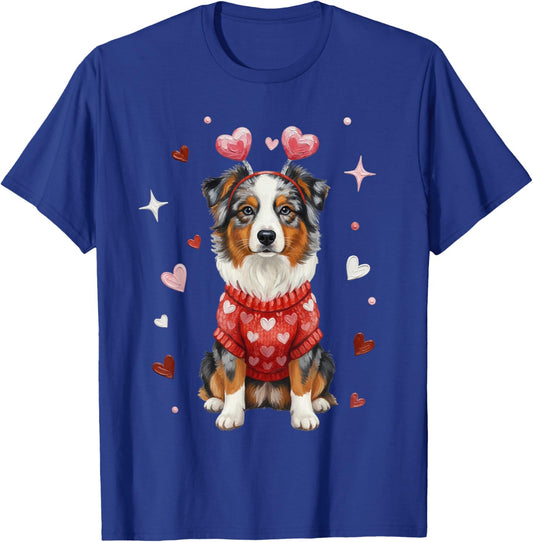 Cute Australian Shepherd Valentine Heart Valentines Day T-Shirt - T-Shirt | Royal