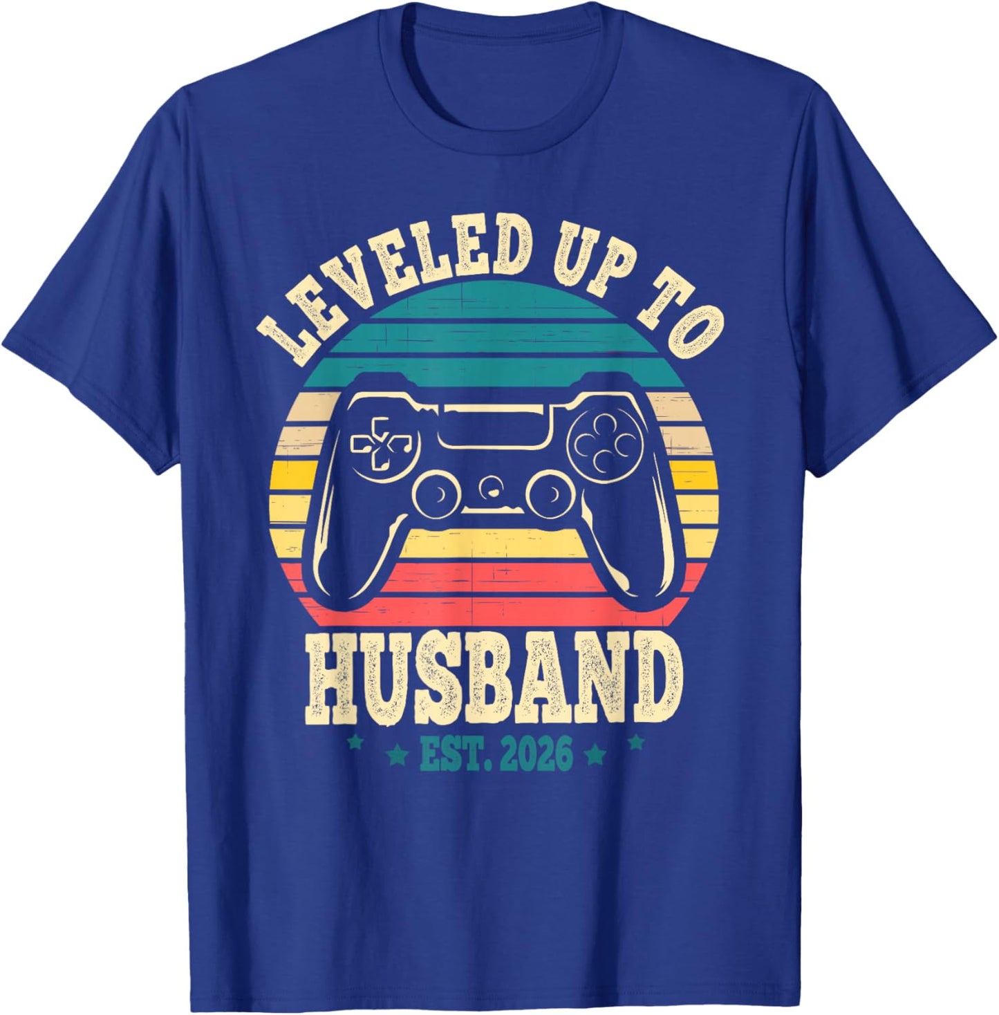 Leveled Up to Husband 2026 Newlywed Groom Just Married Gamer T-Shirt - T-Shirt | Royal
