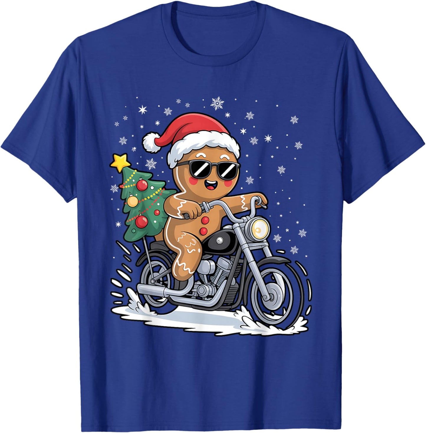 Gingerbread Motorcycle Christmas Tree Fun Biker Holiday T-Shirt - T-Shirt | Royal