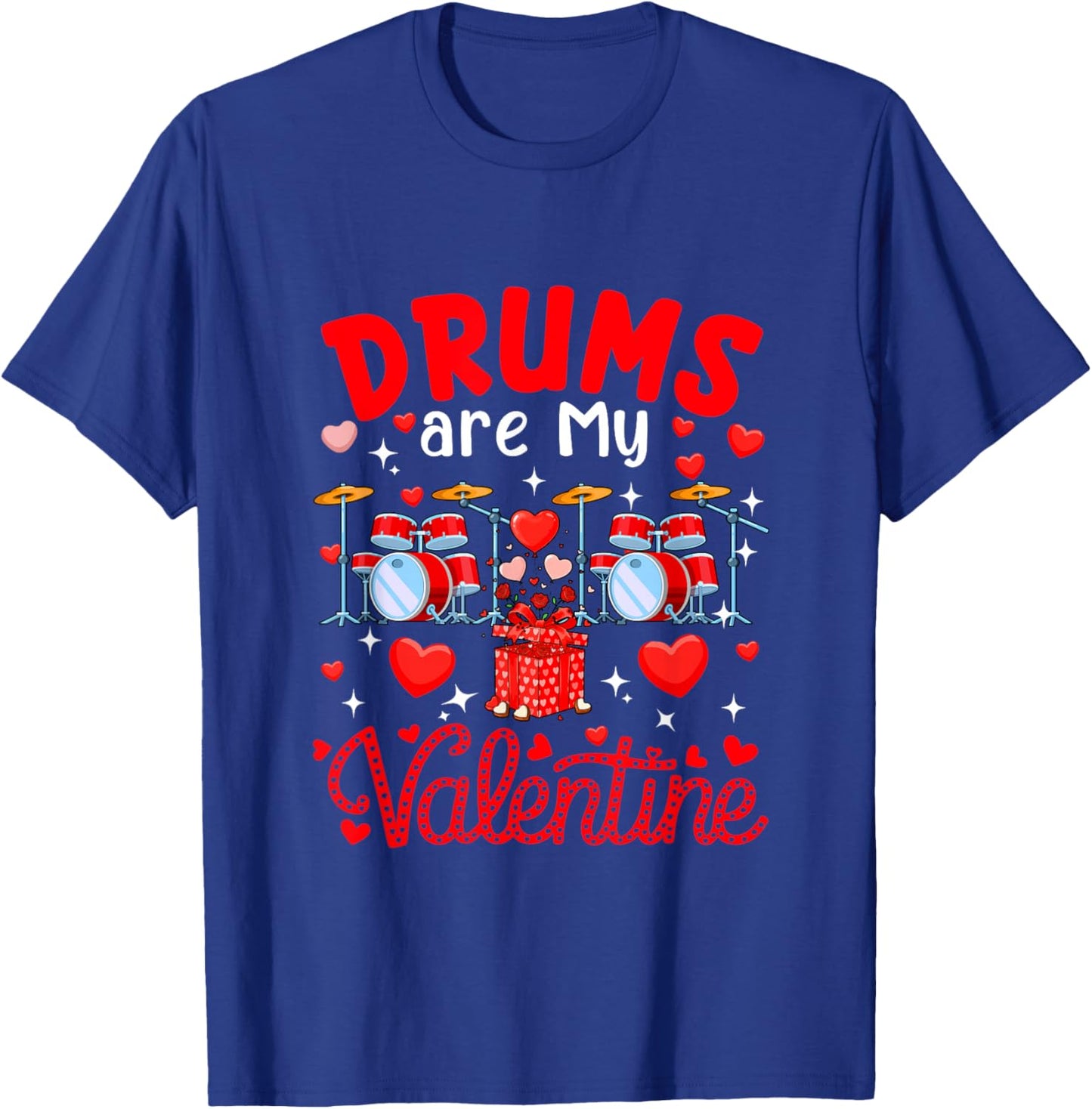 Drums are My Valentine Floral Heart Funny Instrument T-Shirt - T-Shirt | Royal