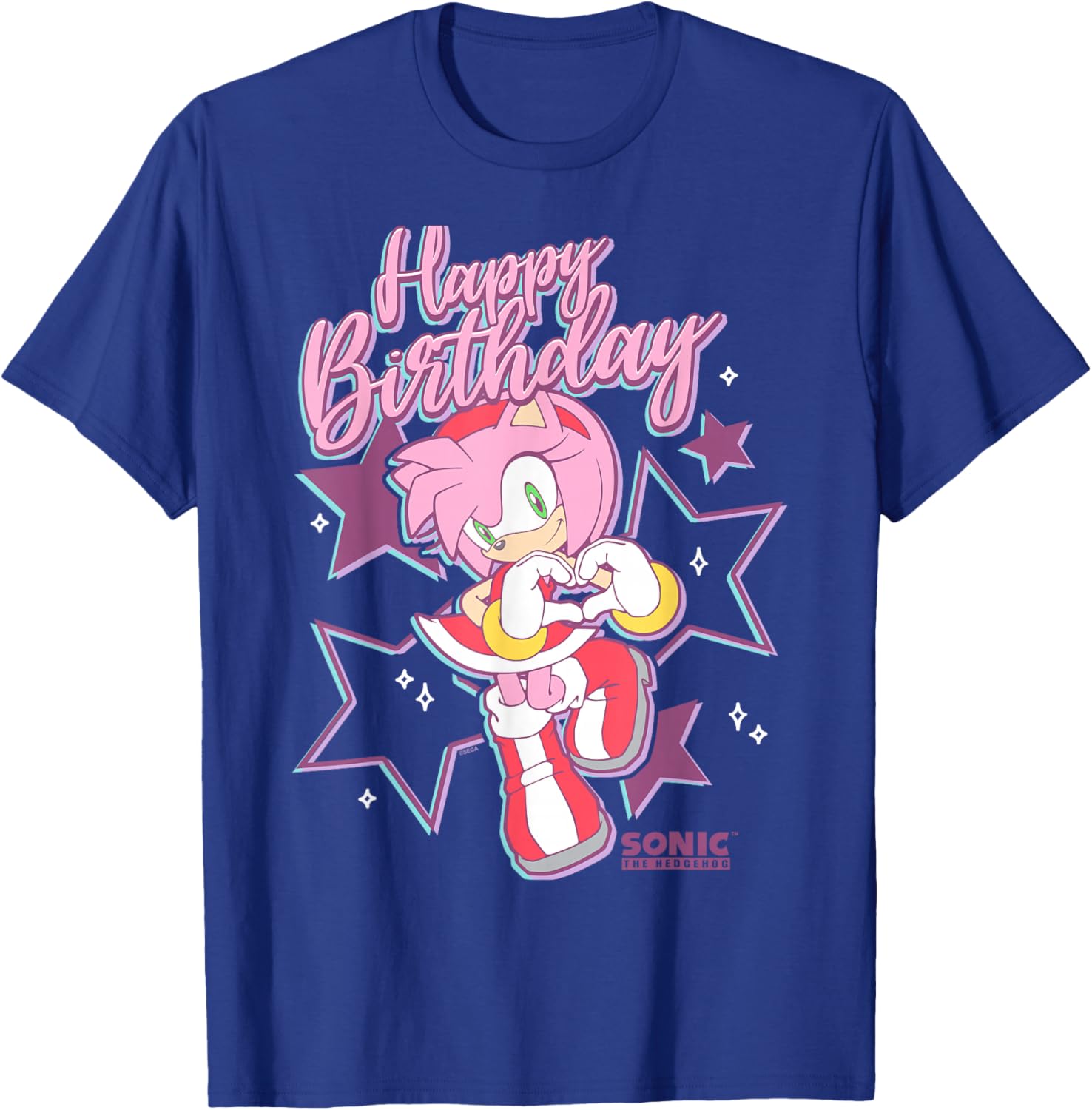 Sonic The Hedgehog Happy Birthday Amy Rose Hearts & Stars T-Shirt - T-Shirt | Royal
