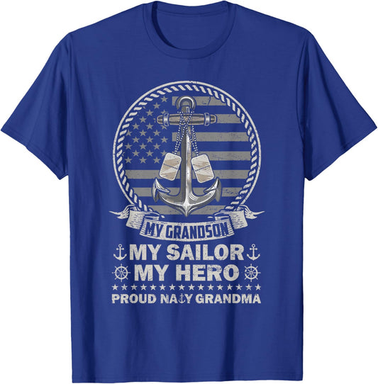 My Grandson is My Hero Proud Sailor Grandma Family Matching T-Shirt - T-Shirt | Royal