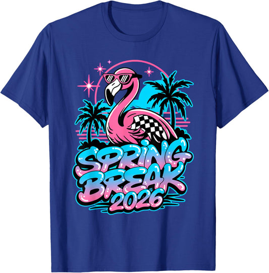 Spring Break 2026 Flamingo Retro Tropical Party Vacation T-Shirt - T-Shirt | Royal