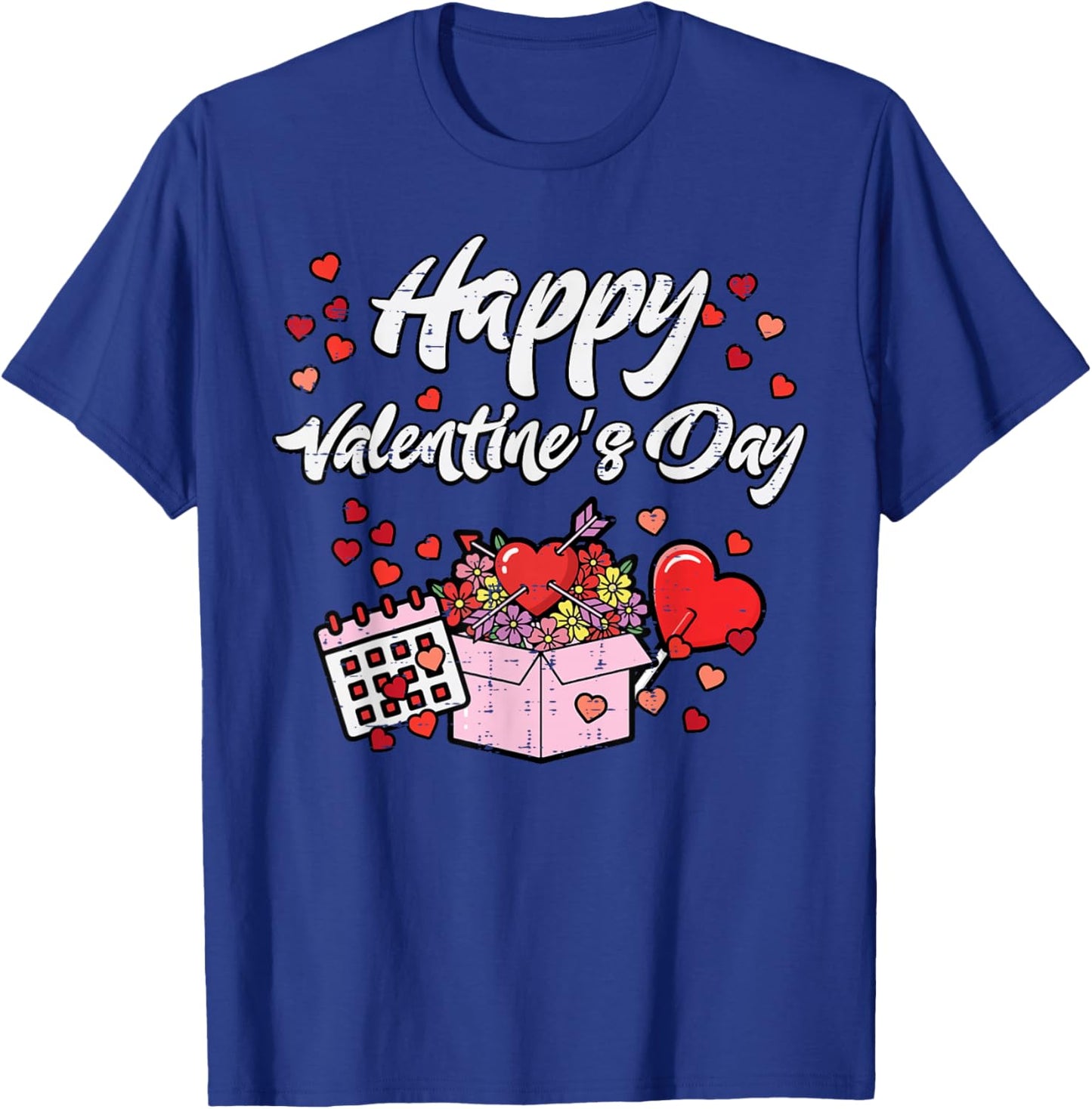 Happy Valentines Day Box Heart Calendar Women Girls Kids Men T-Shirt - T-Shirt | Royal