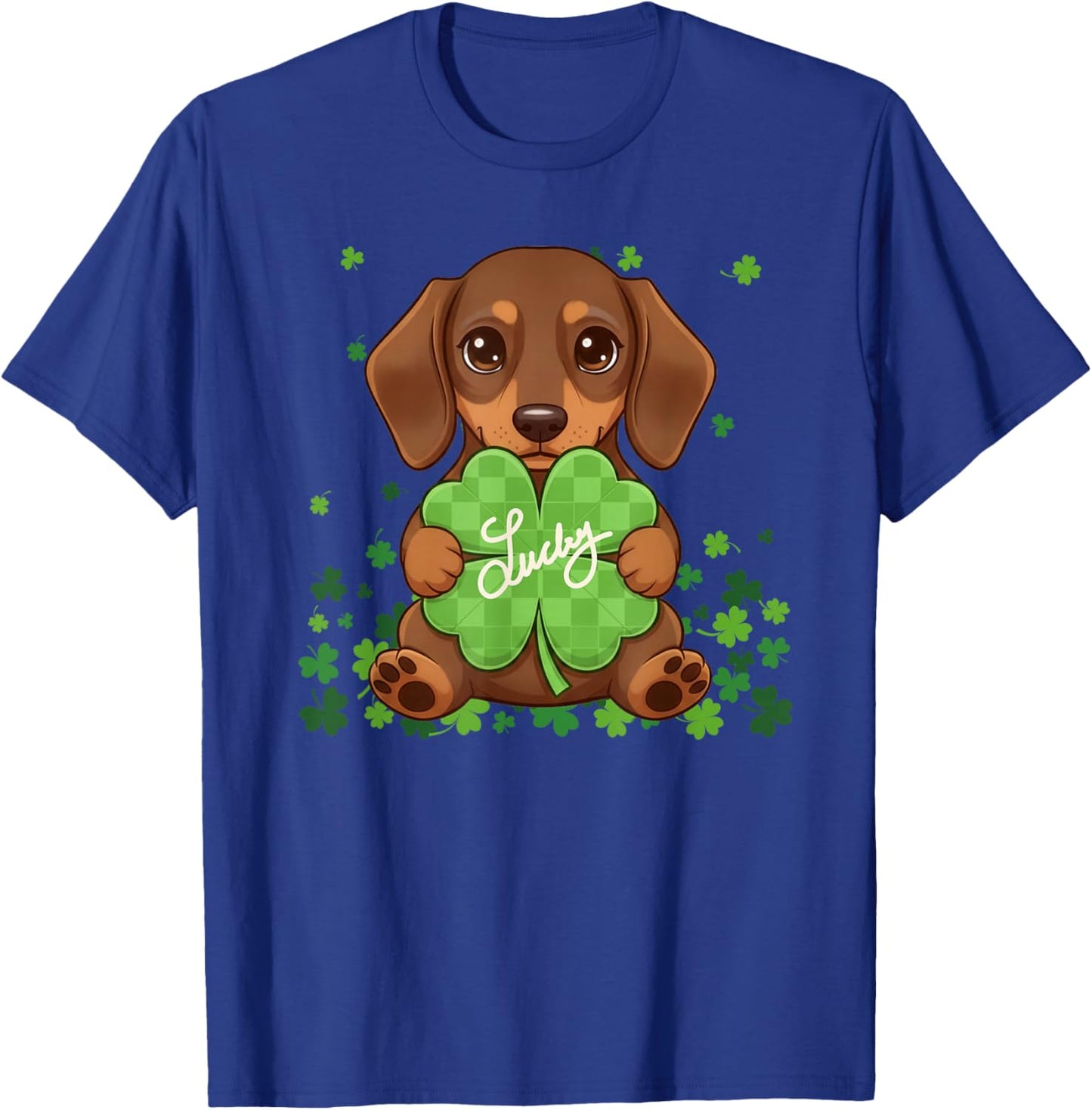 Lucky Dachshund St Patricks Day Clover Shamrock Wiener Dog T-Shirt - T-Shirt | Royal