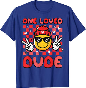 Valentines Day One Loved Dude Retro Boys Kids Men T-Shirt - T-Shirt | Royal