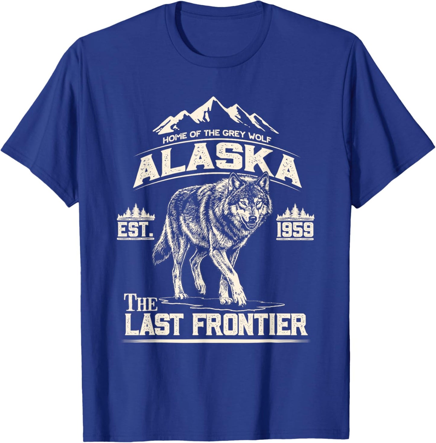 Vintage Classic Alaskan Wolf The Last Frontier Alaska T-Shirt - T-Shirt | Royal