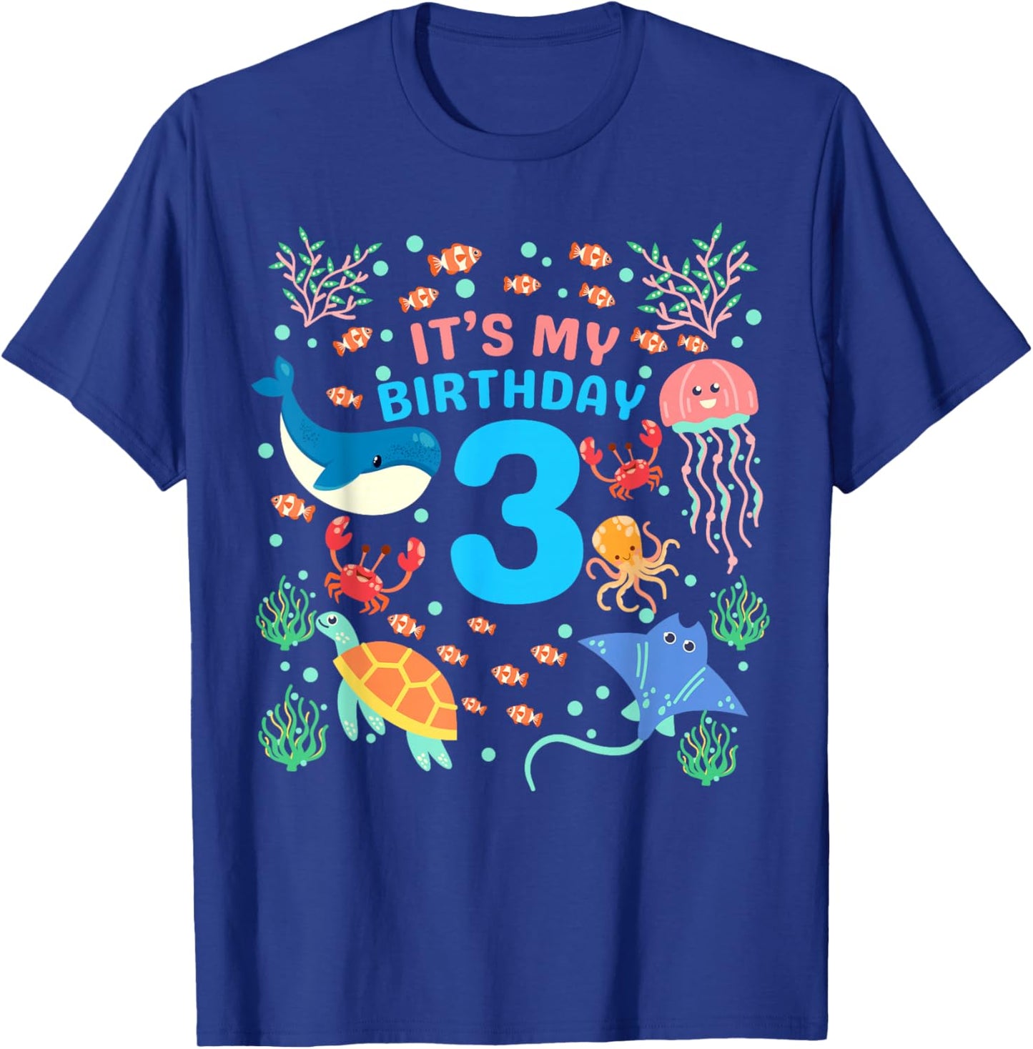 3rd It's My Birthday Ocean 3 Year Old Sea Fish Aquarium T-Shirt - T-Shirt | Royal