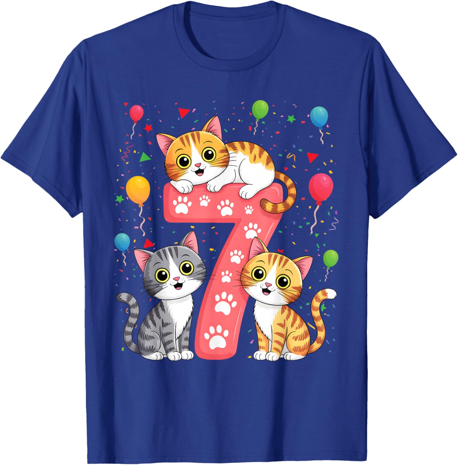 Kids 7th Birthday Girl Cats Outfit 7 Years Old T-Shirt - T-Shirt | Royal