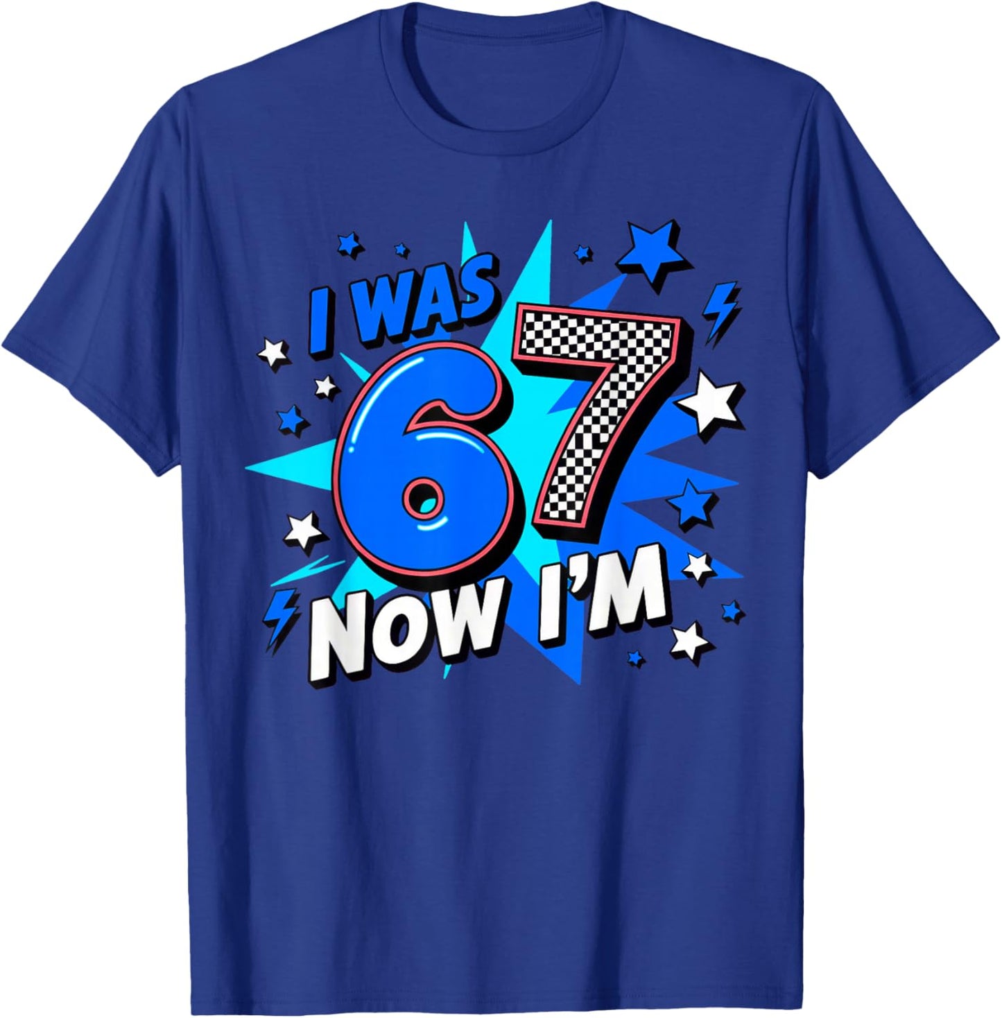 Blue Checkered I was 6 Now I'm 7 Birthday T-Shirt - T-Shirt | Royal