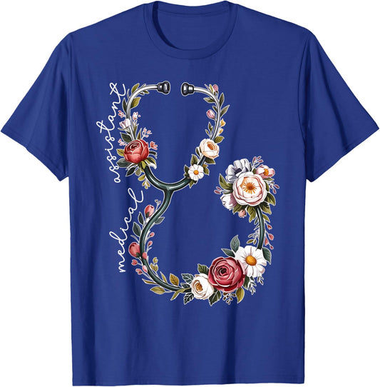 Wildflower Stethoscope CMA Certified Medical Assistant RN T-Shirt - T-Shirt | Royal