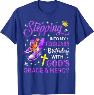Stepping Into My February Birthday Queen Sneakers Girl Woman T-Shirt - T-Shirt | Royal