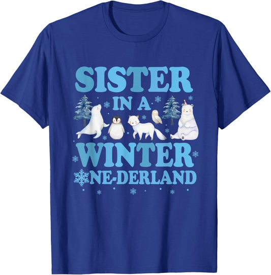 Sister in a Winter Onederland Birthday Boy Arctic Animals T-Shirt - T-Shirt | Royal