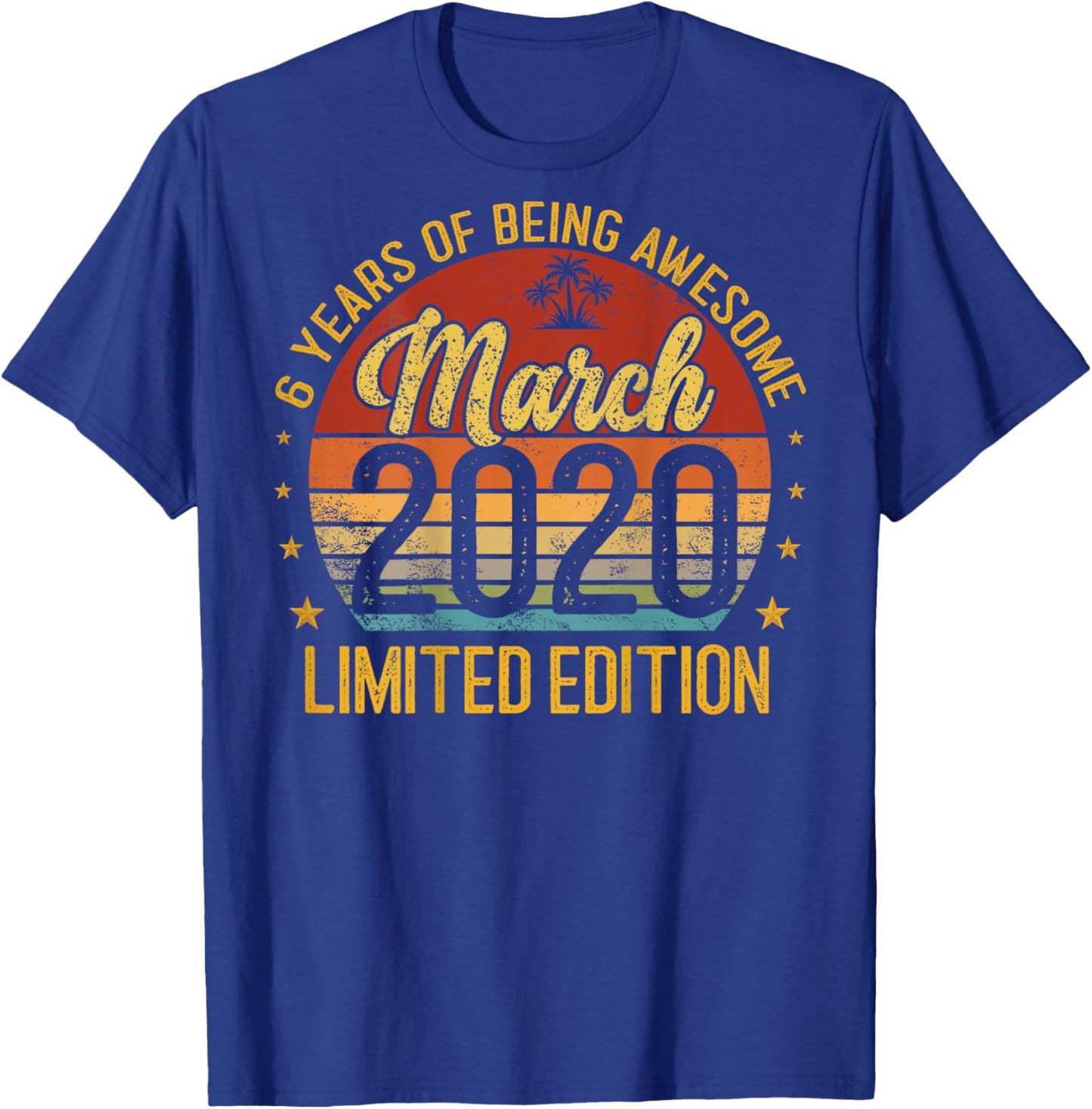 (ON Back) Retro Vintage March 2020 6-Year-Old 6th Birthday T-Shirt - T-Shirt | Royal