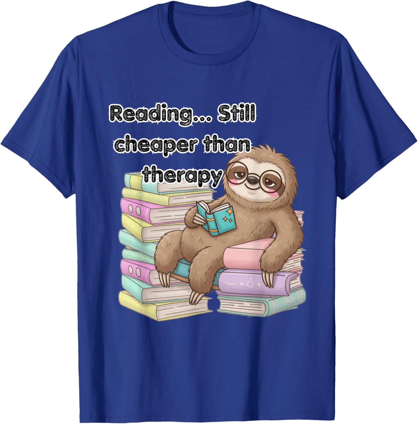 Cozy Sloth Reading Therapy T-Shirt - T-Shirt | Royal
