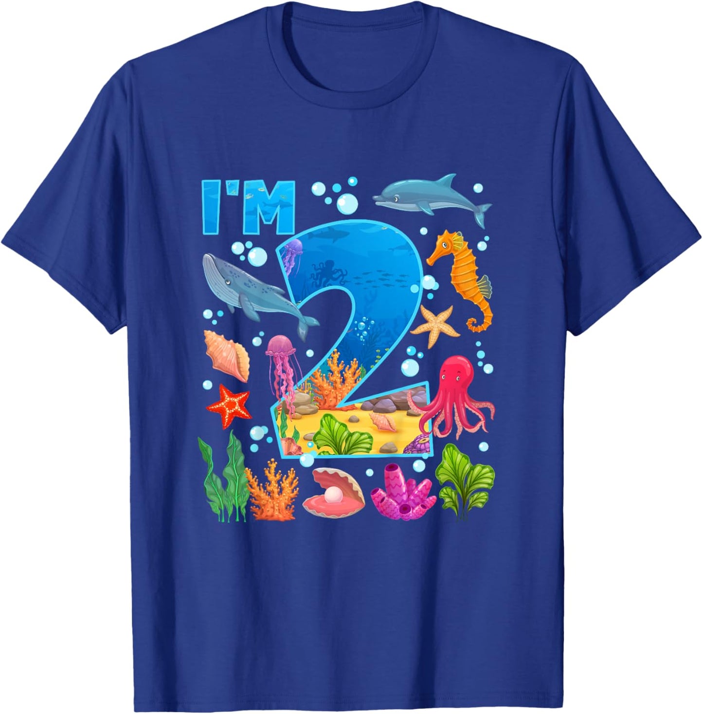 2nd Ocean Birthday Party Two Year Old Sea Animals T-Shirt - T-Shirt | Royal