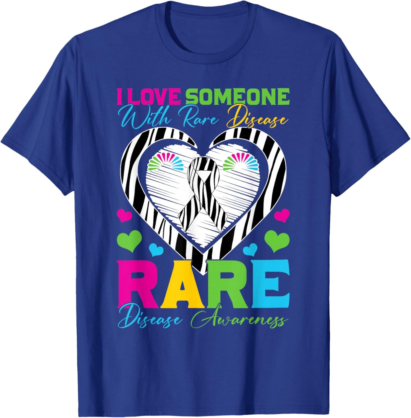 I Love Someone with Rare Disease Awareness Day Zebra Ribbon T-Shirt - T-Shirt | Royal