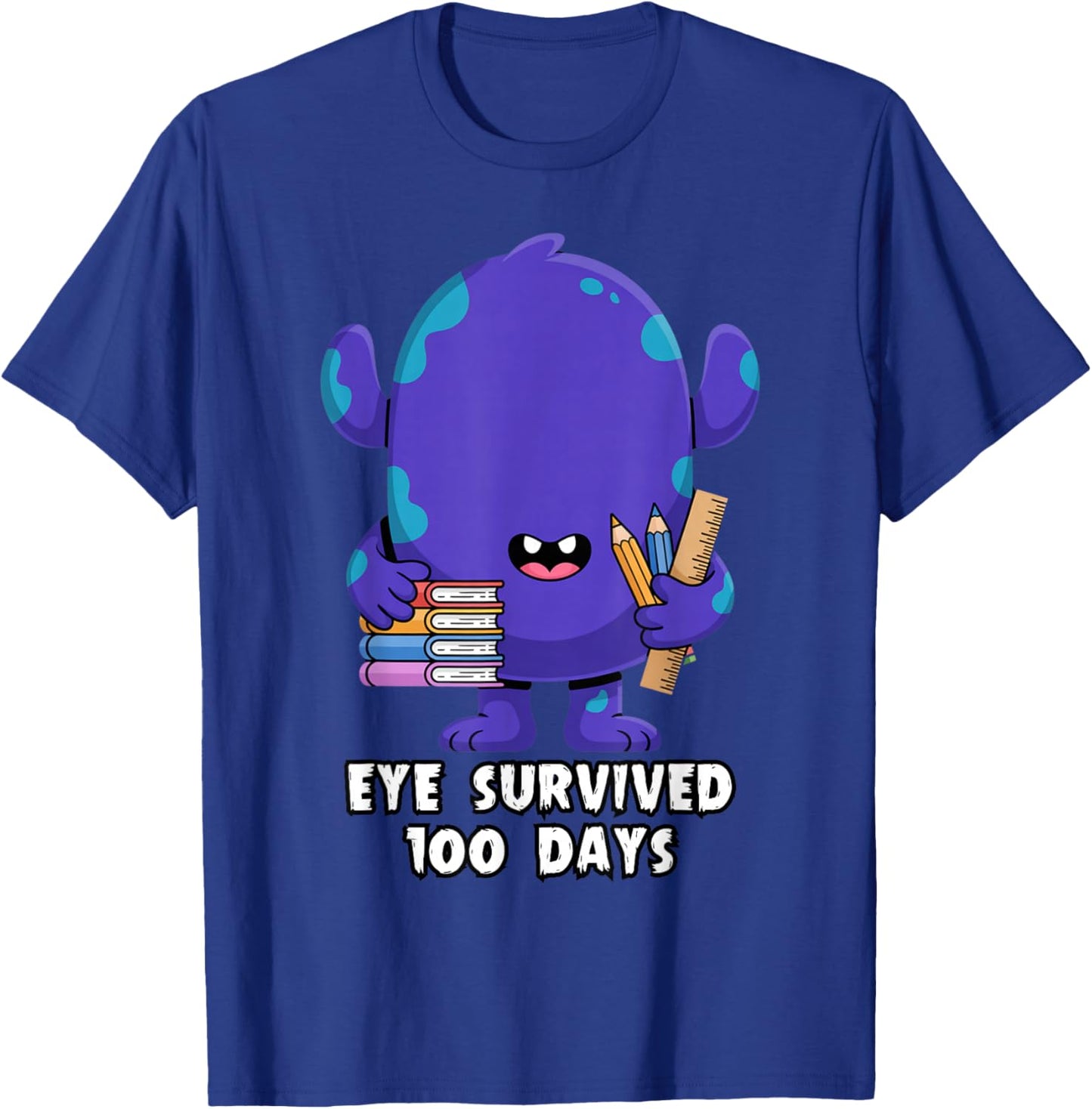 Eye Survived 100 Days of School Easy Monster DIY Project T-Shirt - T-Shirt | Royal