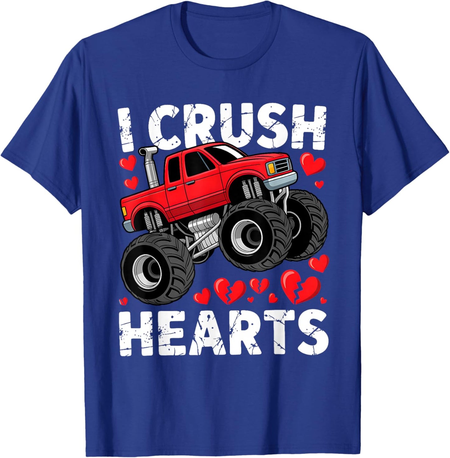 I Crush Hearts Valentine Monster Truck Boys Toddler Kids T-Shirt - T-Shirt | Royal