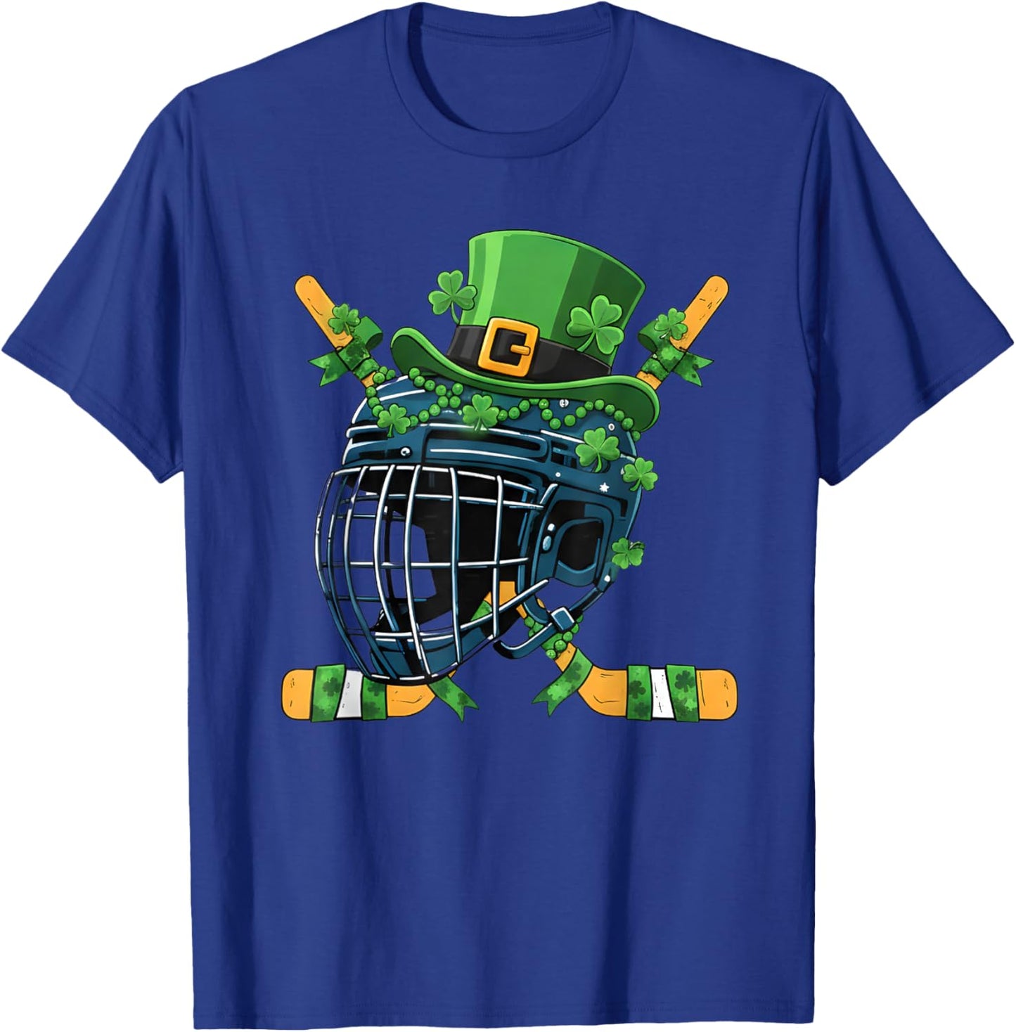 St Patricks Day Ice Hockey Helmet Saint Paddys Boys Men T-Shirt - T-Shirt | Royal