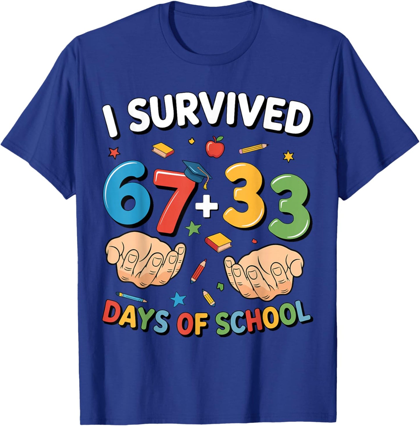 I Survived 100 Days of School 67 + 33 Meme Teacher Student T-Shirt - T-Shirt | Royal
