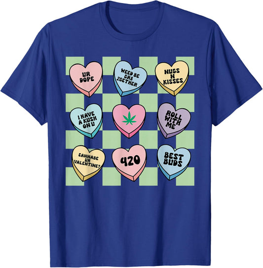 Retro Cannabis Candy Heart Valentines Marijuana Weed Stoner T-Shirt - T-Shirt | Royal