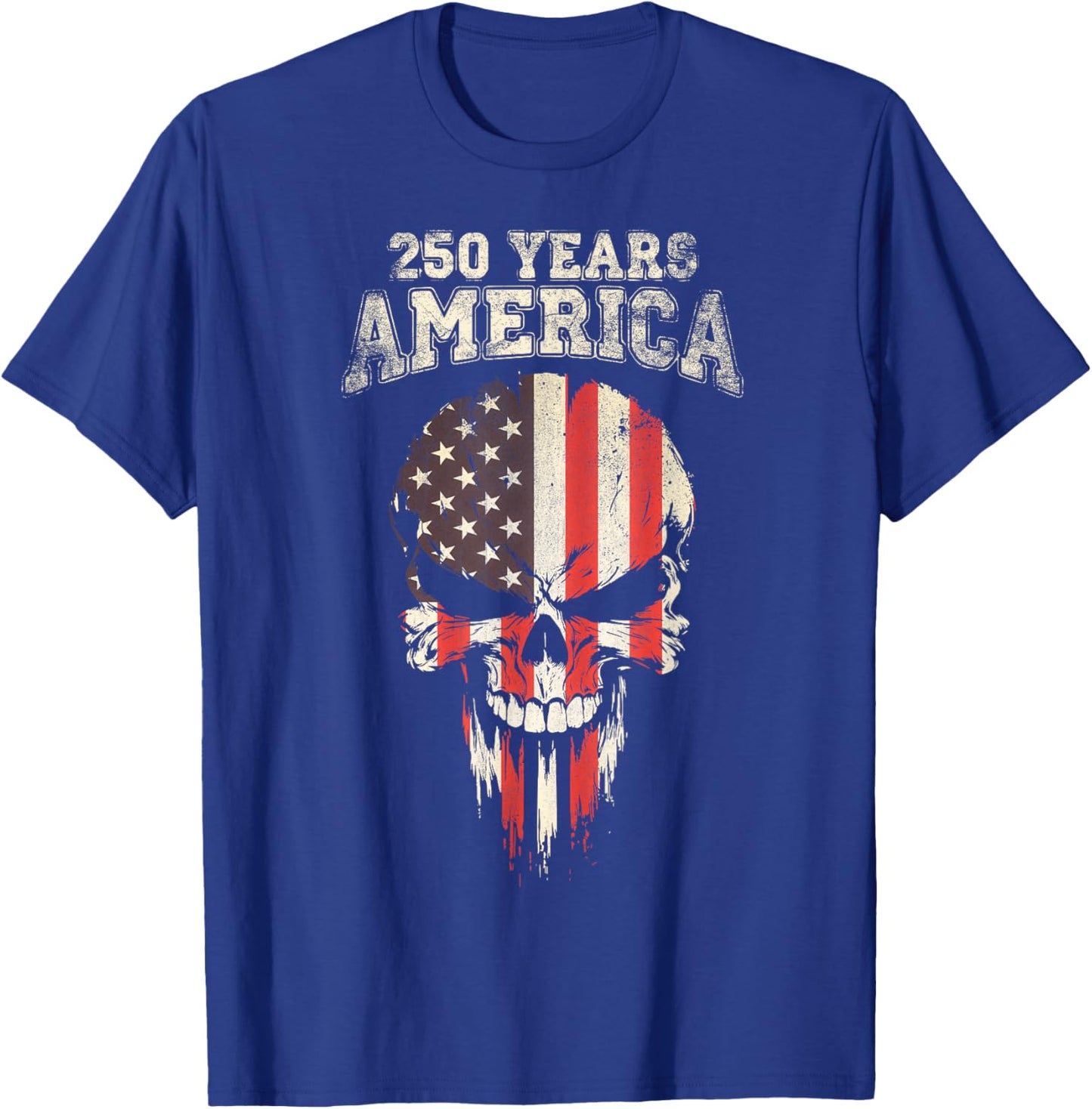 250 Years America 4th July USA Flag Skull T-Shirt - T-Shirt | Royal