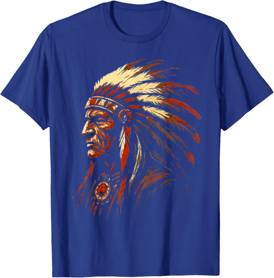 Native American Indian Headdress Traditional Art Men Women T-Shirt - T-Shirt | Royal