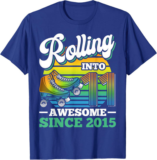 Rolling Into 11 Roller Skating Birthday Party 11th Birthday T-Shirt - T-Shirt | Royal