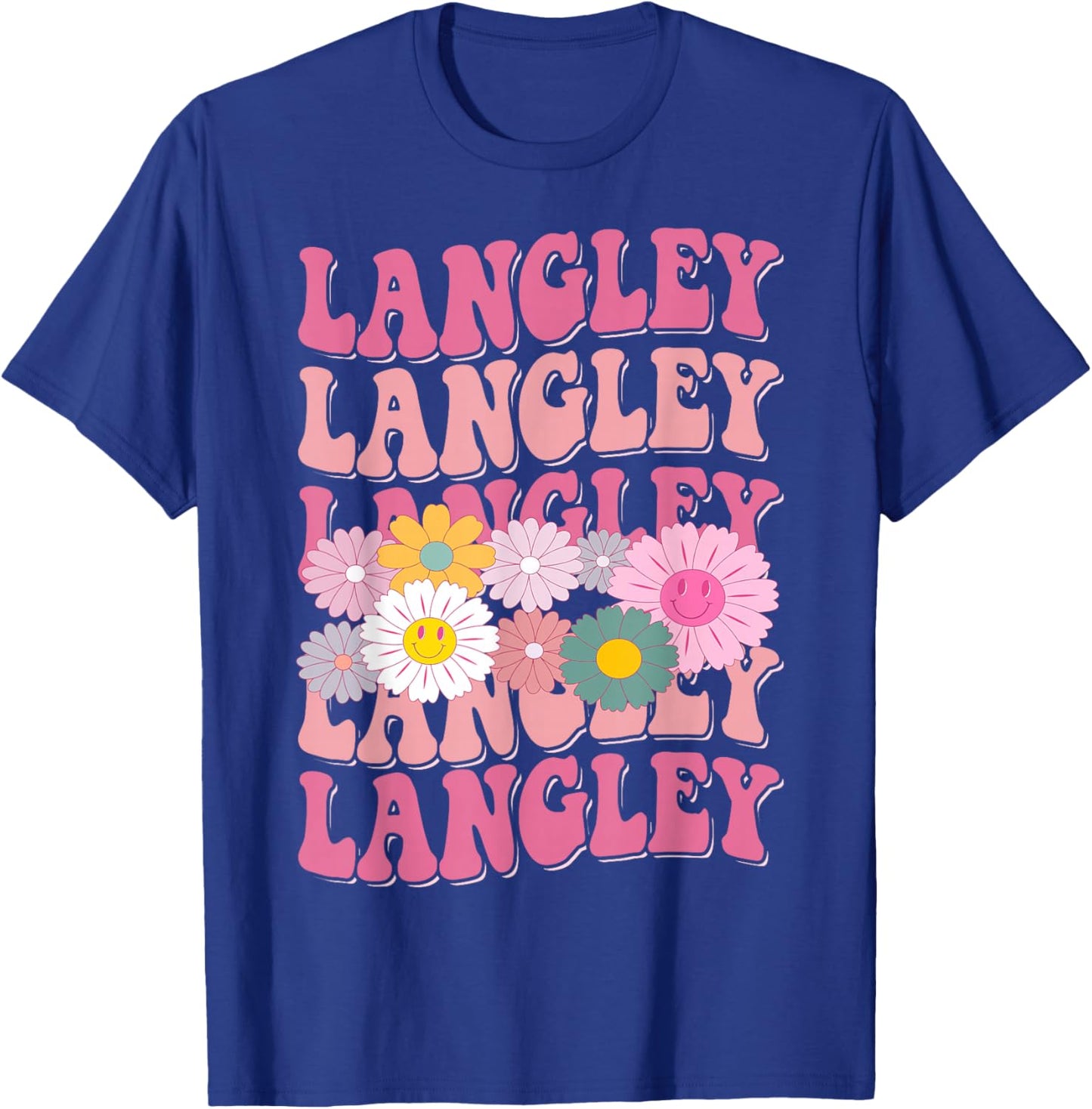 Girl Retro Langley First Name Personalized Groovy 80's T-Shirt - T-Shirt | Royal