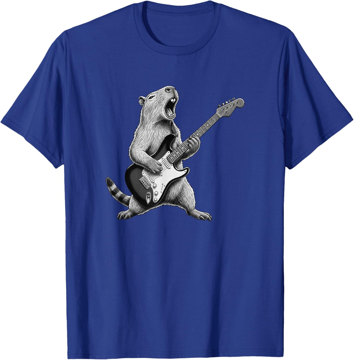 Funny Capybara Playing Guitar Rock and Roll Men Women Kids T-Shirt - T-Shirt | Royal