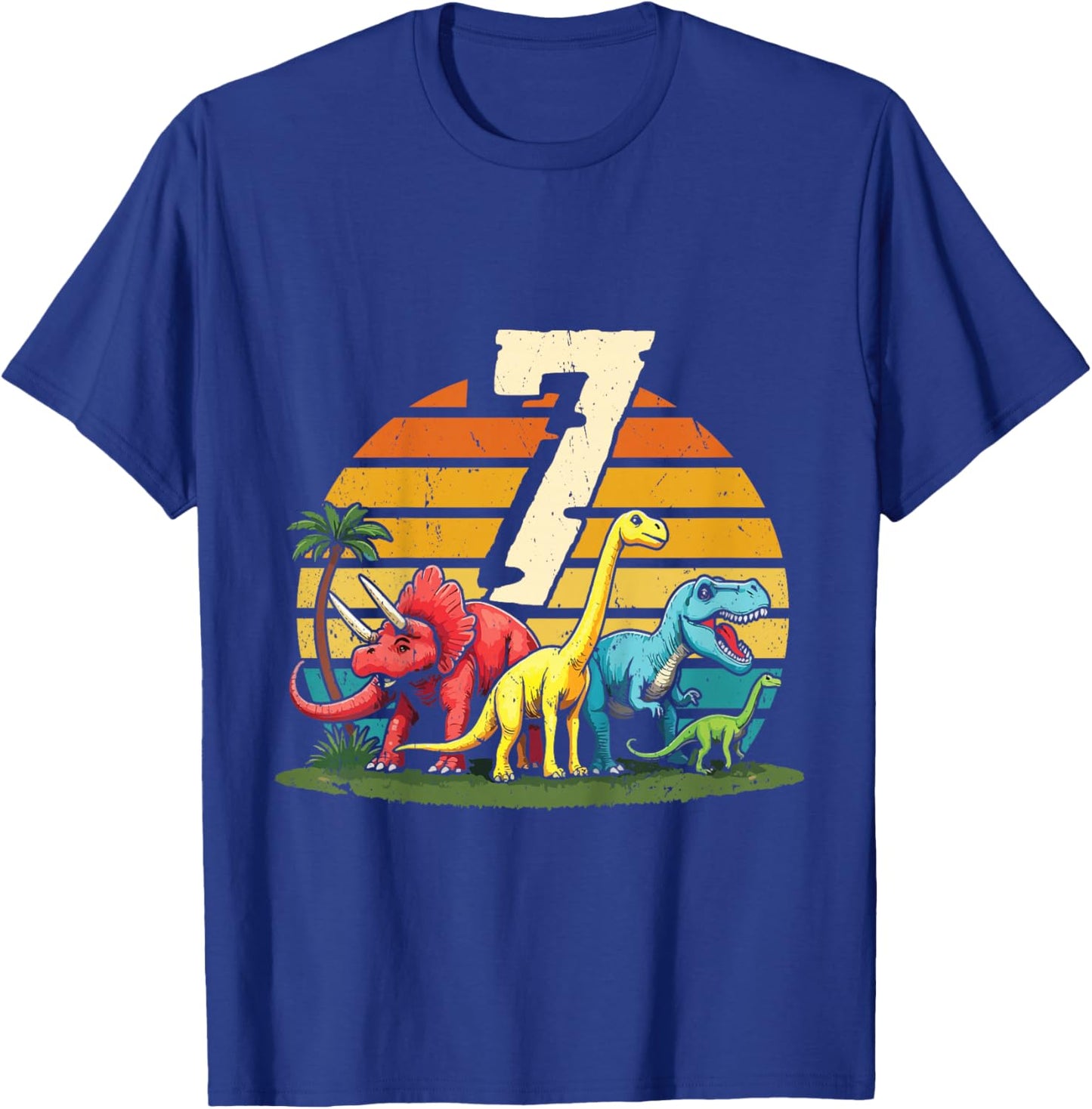 7th Birthday TRex Dinosaur 7 Year Old Boy Girl T-Shirt - T-Shirt | Royal