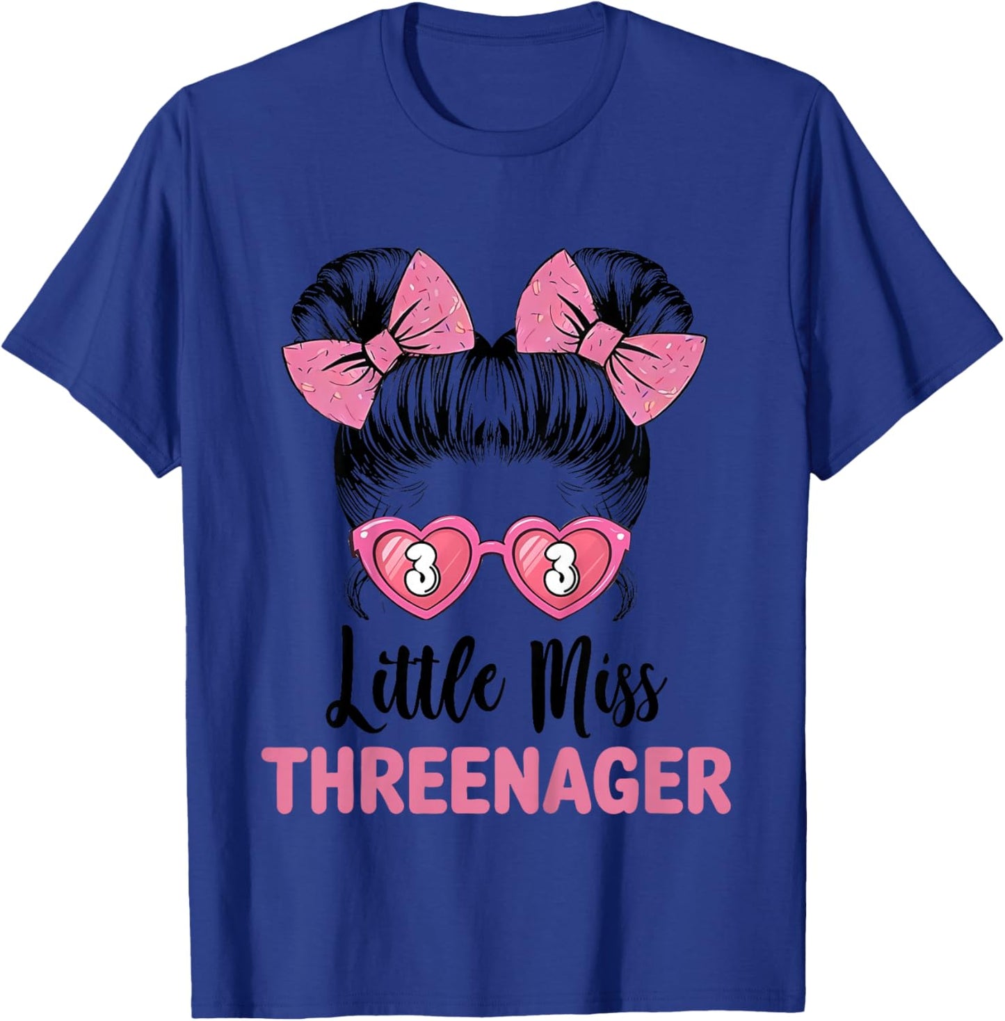 Little Miss Threenager 3rd Birthday 3 Messy Bun Girls Kids T-Shirt - T-Shirt | Royal