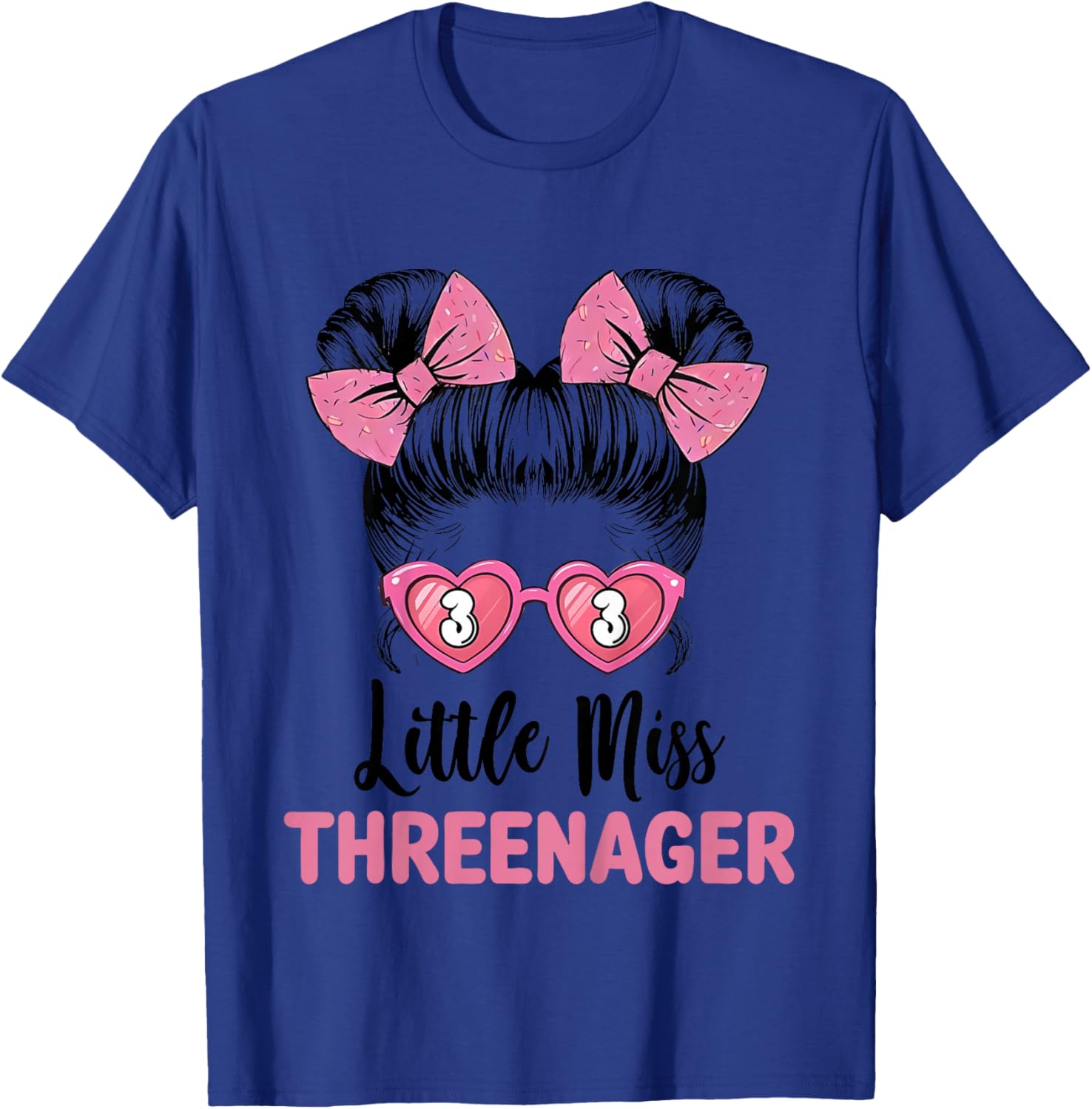 Little Miss Threenager 3rd Birthday 3 Messy Bun Girls Kids T-Shirt - T-Shirt | Royal