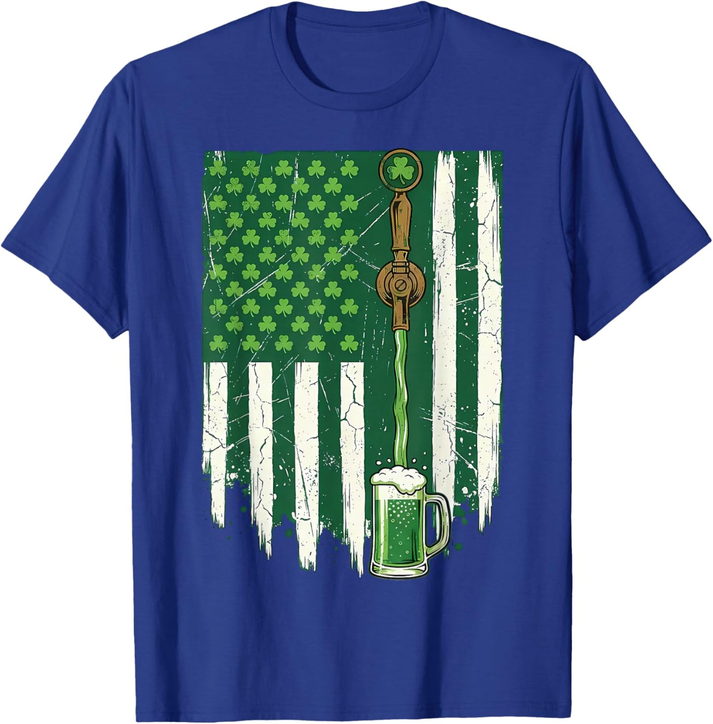 Shamrock Beer USA Flag, St Patricks Irish Drinking Apparel T-Shirt - T-Shirt | Royal