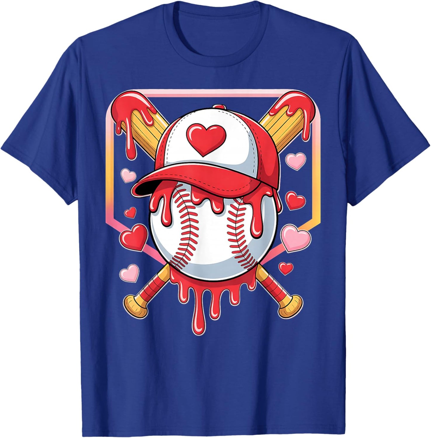 Baseball Heart Valentines Day Baseball Ice Cream Drip Boys T-Shirt - T-Shirt | Royal