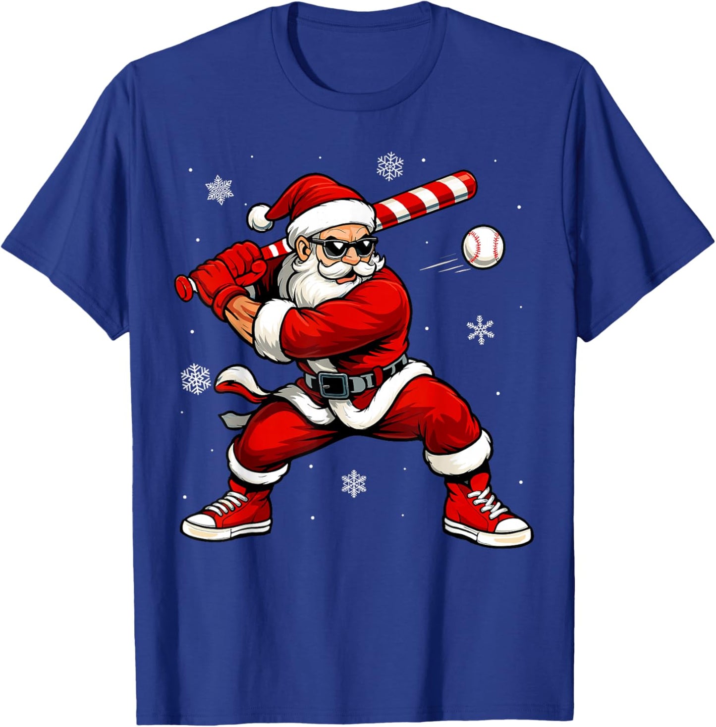 Santa Playing Baseball Xmas Funny Christmas Baseball Santa T-Shirt - T-Shirt | Royal