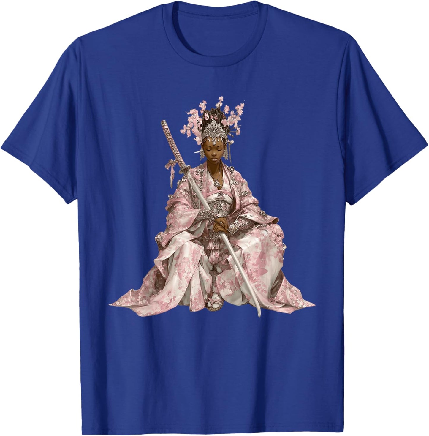 African Cherry Blossom Samurai Queen with Pink Kimono T-Shirt - T-Shirt | Royal