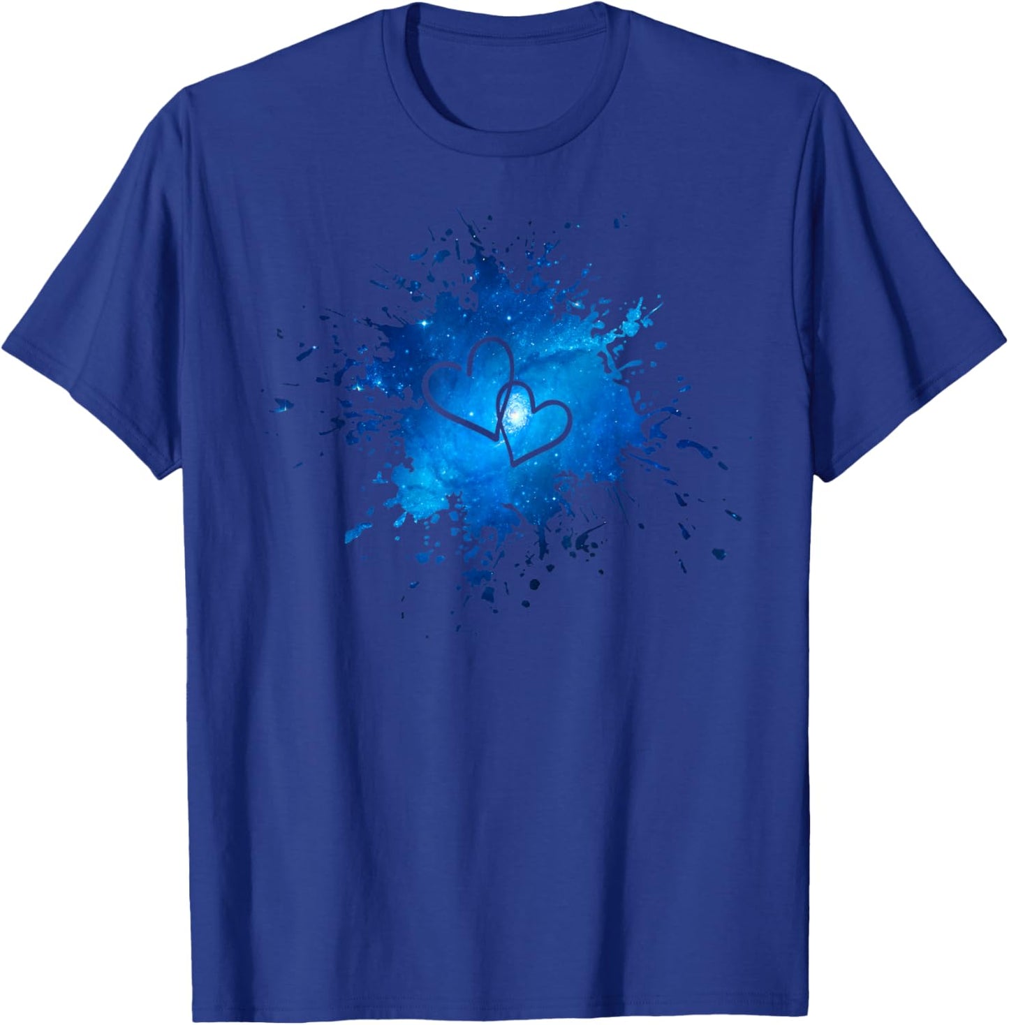 Valentine's Day Linked Hearts Blue Galaxy Splatter T-Shirt - T-Shirt | Royal