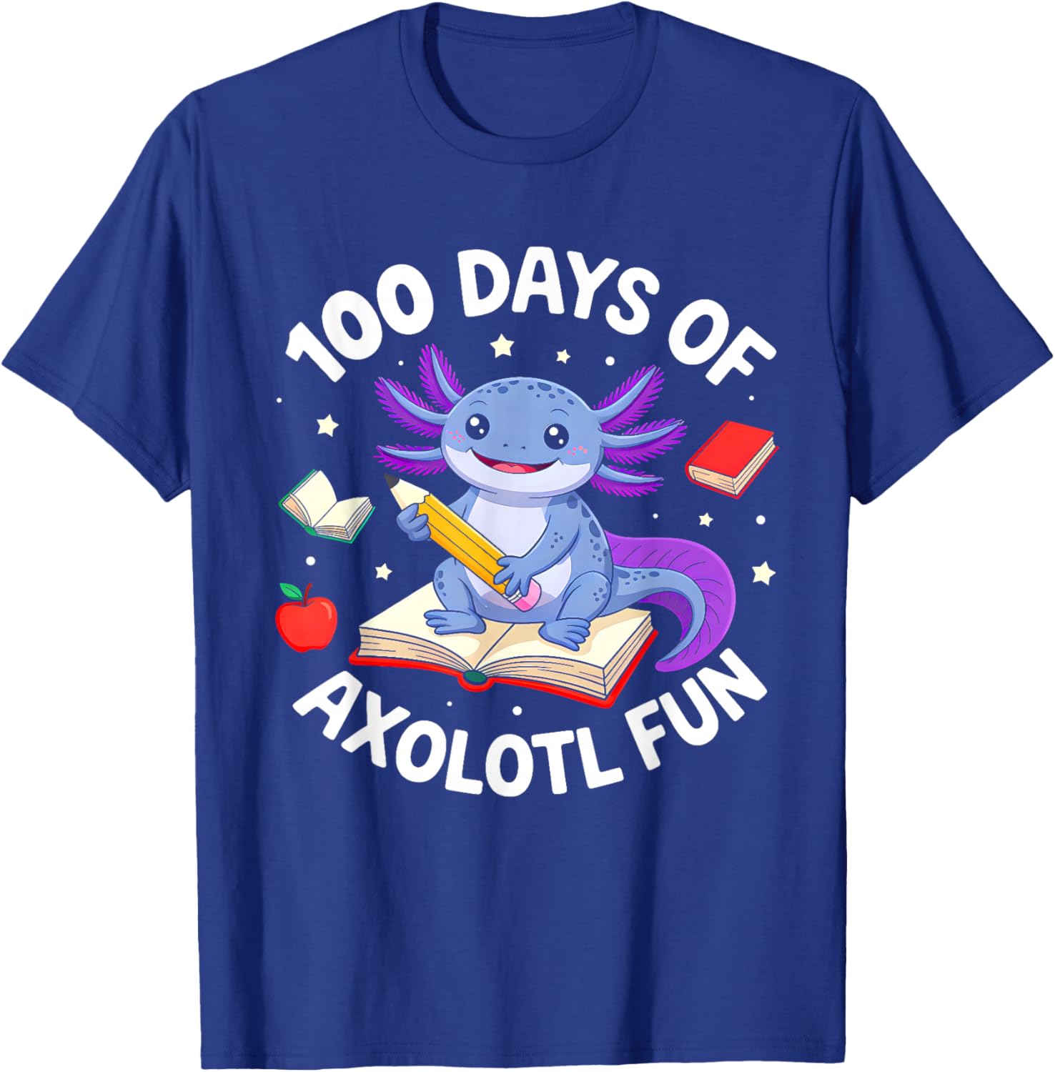 Funny 100 Days of School Axolotl Boys Girls Kids 100th Day T-Shirt - T-Shirt | Royal